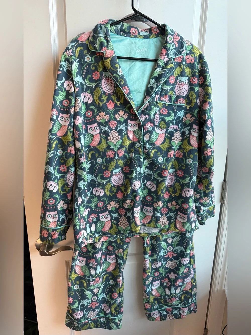 Nick & Nora Flannel Owl Pajama Set Soft Cottagecore Loungewear Nature Medium